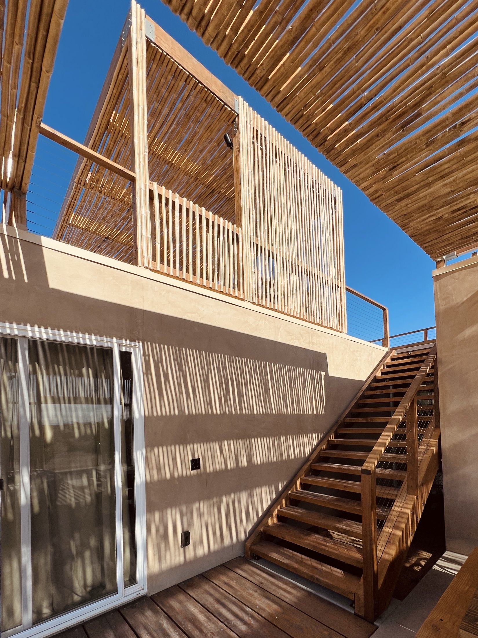 Bamboo screens and exterior stair